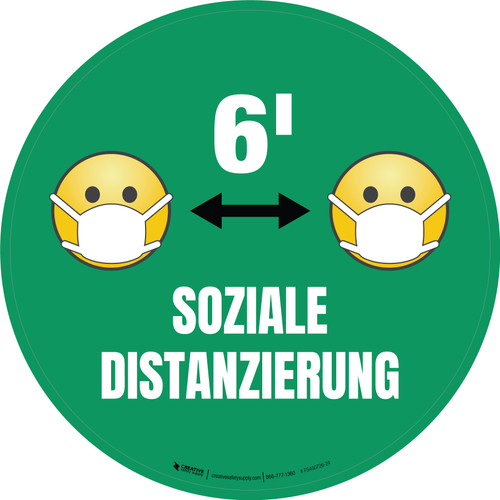 Soziale Distanzierung (Social Distancing) Green with Emoji Circular German - Floor Sign
