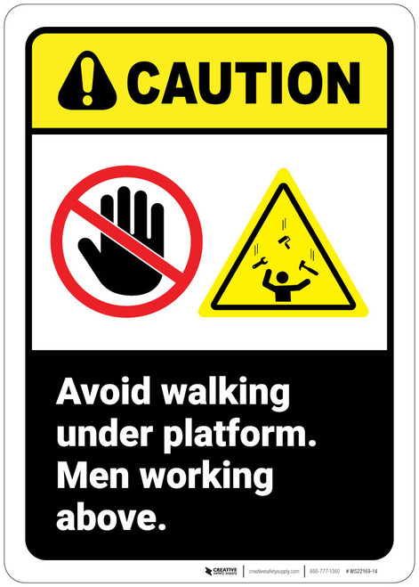 Caution: Avoid Walking Under Platform Men Working Above ANSI - Wall Sign