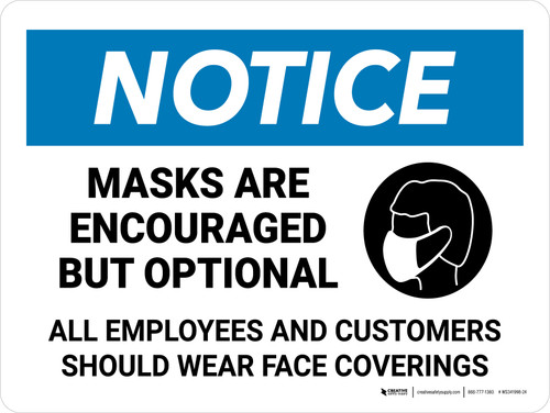 Notice: Masks Encouraged All Customers And Visitors Landscape - Wall Sign