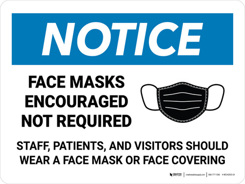 Notice: Masks Encouraged Not Required Patients Staff Landscape - Wall Sign