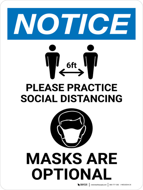 Notice: Practice Social Distancing Mask Are Optional Portrait - Wall Sign