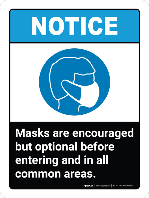 Notice: Masks Encouraged But Optional Before Entering ANSI Portrait - Wall Sign