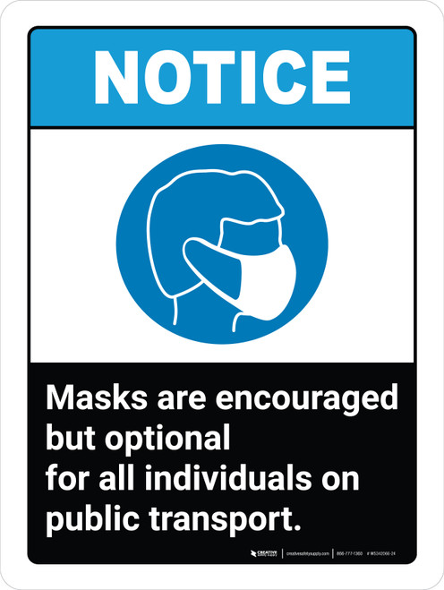 Notice: Masks Encouraged But Optional Public Transport ANSI Portrait - Wall Sign