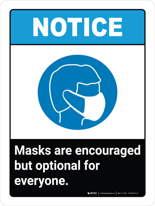 Notice: Masks Encouraged But Optional ANSI Portrait - Wall Sign