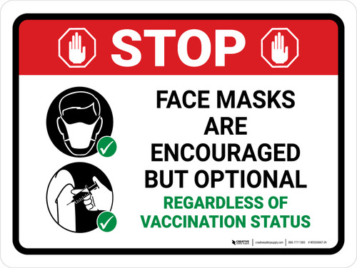 Stop Face Mask Are Encouraged But Optional Landscape - Wall Sign