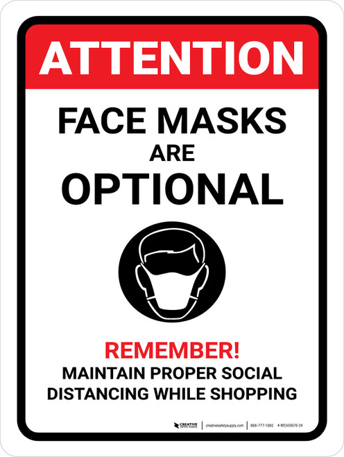 Attention Face Masks Are Optional Portrait - Wall Sign