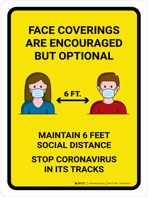 Face Coverings Are Encouraged But Optional Portrait - Wall Sign