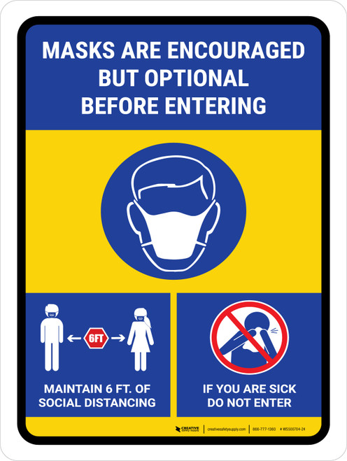 Mask Encouraged But Optional Distancing With Icon Portrait - Wall Sign