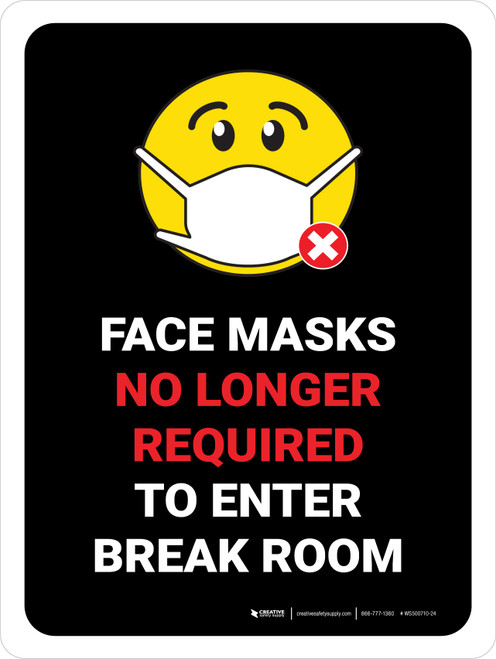 Mask No Longer Required To Enter Break Room Portrait - Wall Sign