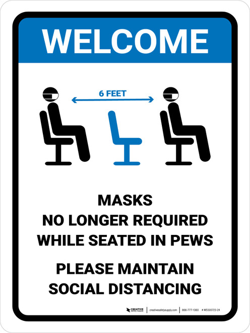 Masks No Longer Required Pew V1 Portrait - Wall Sign