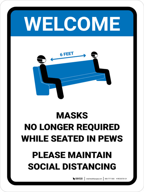 Masks No Longer Required Pew V2 Portrait - Wall Sign