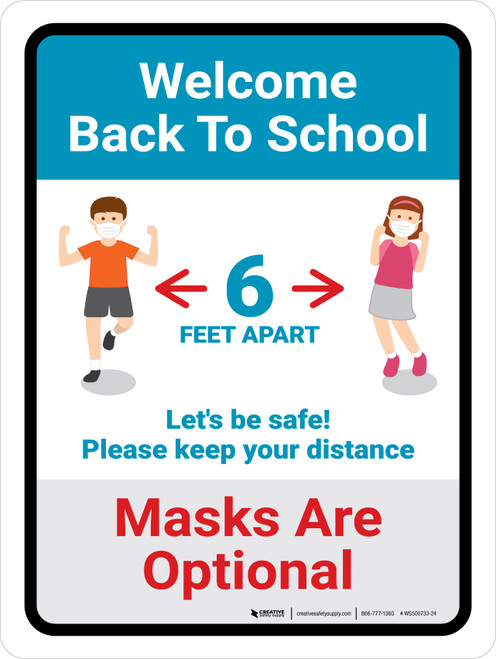 Welcome Back To School Masks Optional Portrait - Wall Sign