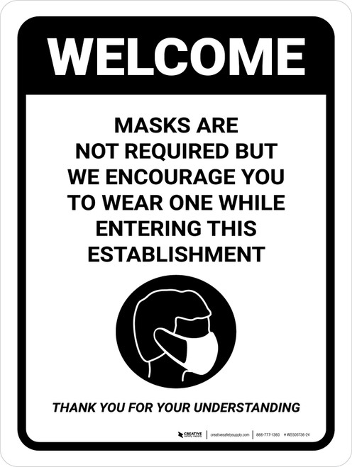 Welcome Masks Are Not Required Portrait - Wall Sign