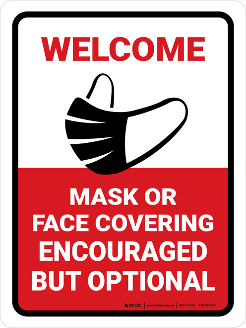 Welcome Masks Encouraged But Optional Portrait - Wall Sign