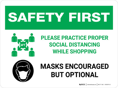 Safety First: Shopping Mask Encouraged Landscape - Wall Sign