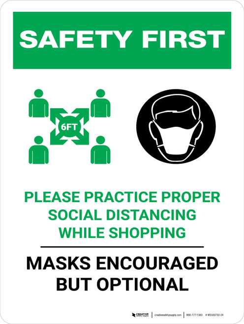 Safety First: Shopping Mask Encouraged Portrait - Wall Sign