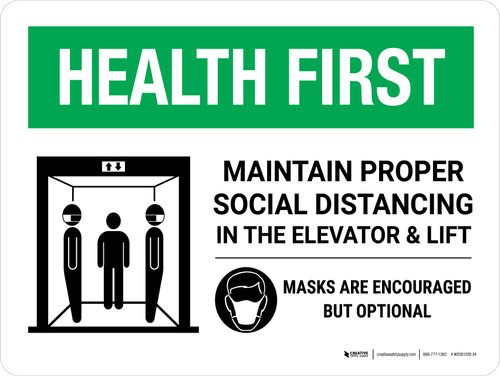 Health First: Social Distancing Masks Encouraged Landscape - Wall Sign