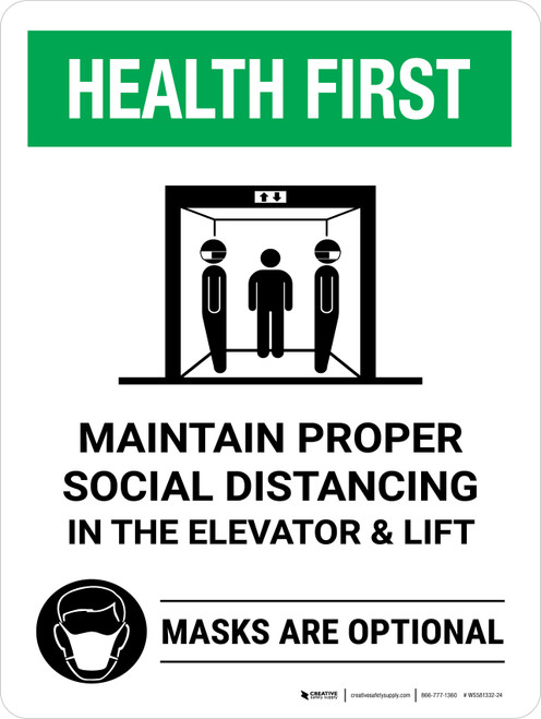 Health First: Maintain Proper Social Distancing Masks Optional Portrait - Wall Sign