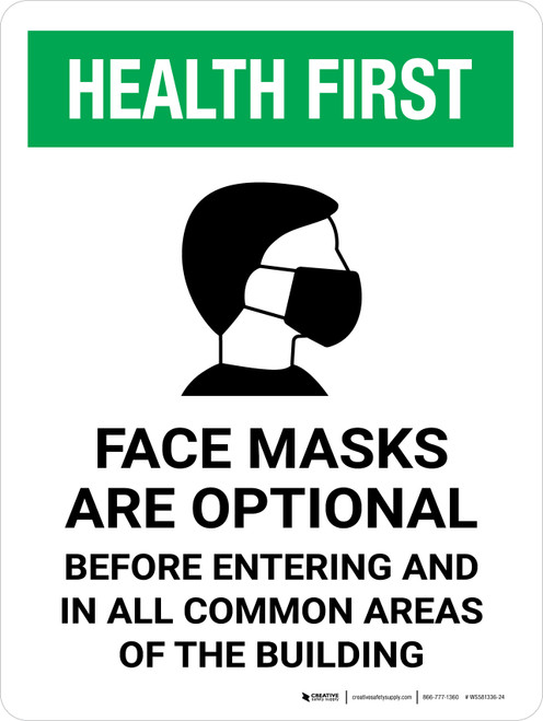 Health First: Mask Optional In Building Portrait - Wall Sign
