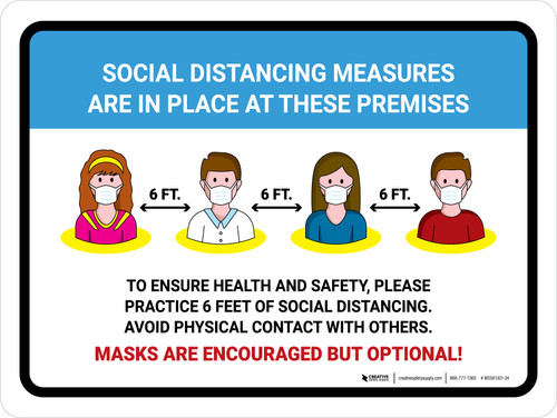 Social Distancing In Place Mask Encouraged Landscape - Wall Sign