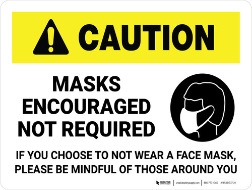 Caution: Masks Encouraged Not Required - Please be Mindful To Those Around You Landscape - Wall Sign