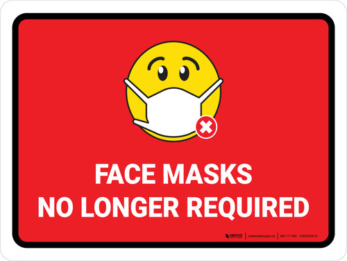 Face Mask No Longer Required Red With Emoji Landscape - Wall Sign