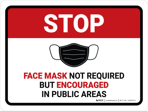 Stop: Face Mask Not Required But Encouraged In Public Landscape - Wall Sign