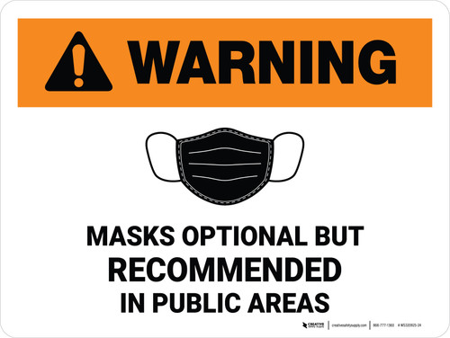 Warning: Masks Optional But Recommended In Public Areas Landscape - Wall Sign