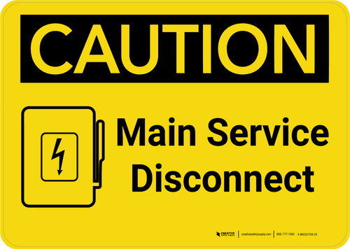 Caution: Main Service Disconnect with Icon Landscape - Wall Sign