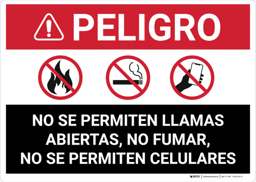 Danger: No Open Flames Smoking Cell Phones Spanish Landscape - Wall Sign