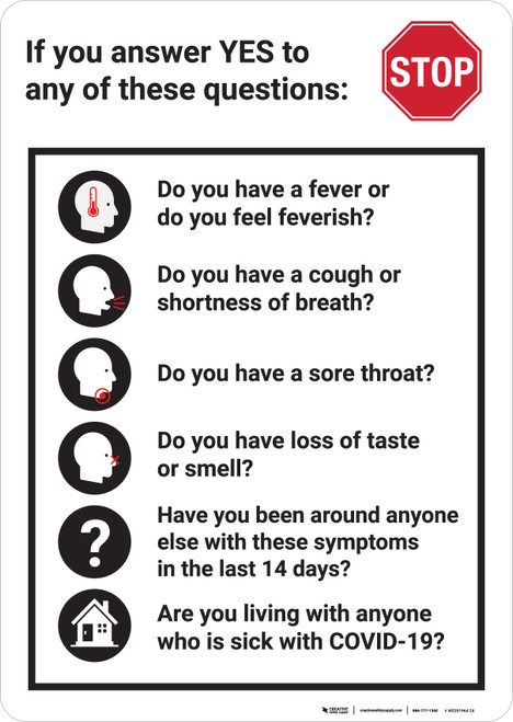 If Your Answer YES to Any Of These Questions STOP (Covid-19) Portrait - Wall Sign