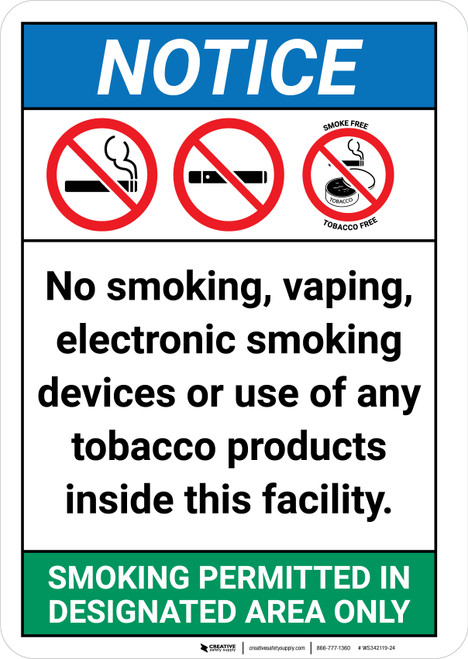 Notice: No Smoking Within 25 Feet with Icon Portrait - Wall Sign