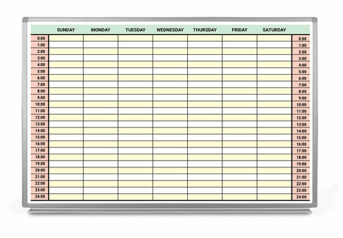 24 Hour Military Time With Color Scheduling Dry Erase Board
