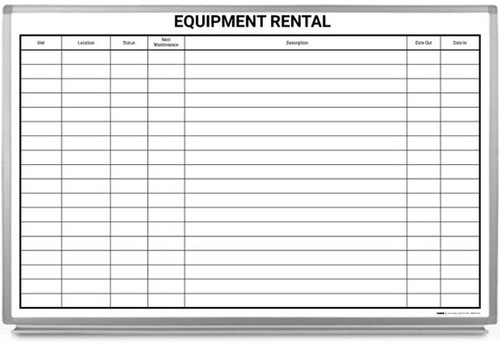 Equipment Rental Dry Erase Board