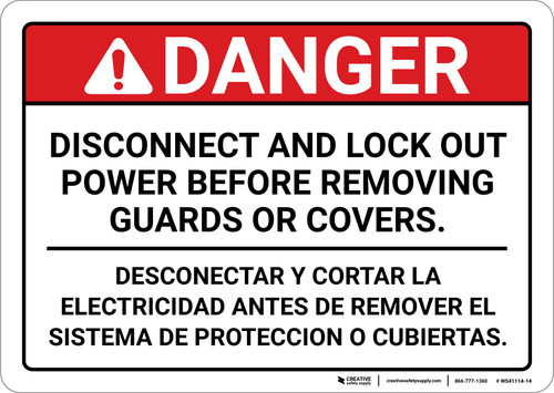 Danger: Disconnect Before Removing Guards or Covers Bilingual Spanish - Wall Sign