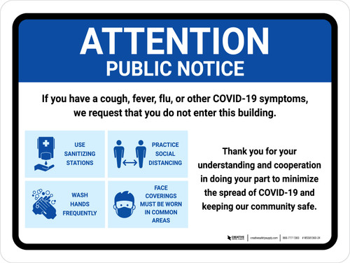 Attention: Public Notice - Covid-19 Symptoms Landscape - Wall Sign