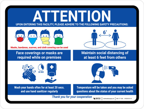 Attention: Upon Entering This Facility Please Adhere to Safety Precautions Landscape - Wall Sign