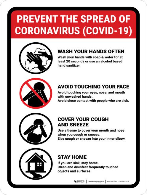Prevent the Spread of Coronavirus (Covid-19 Rules) Portrait - Wall Sign