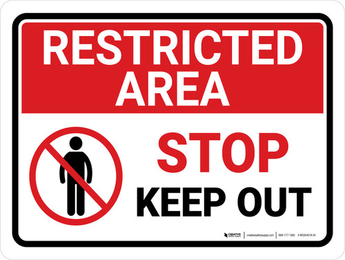 Restricted Area: Stop Keep Out with Icon Landscape - Wall Sign