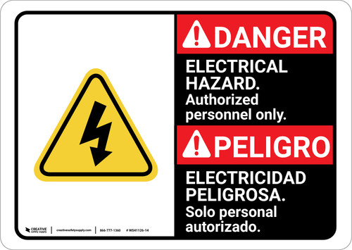 Danger: Electrical Hazard Authorized Only with Graphic ANSI Bilingual Spanish - Wall Sign