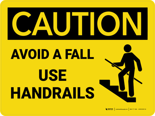 Caution: Avoid A Fall Use Handrail Landscape - Wall Sign