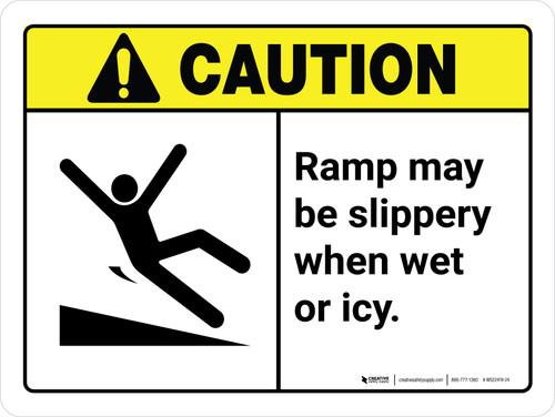 Caution: ANSI Ramp May Be Slippery When Wet or Icy Landscape - Wall Sign