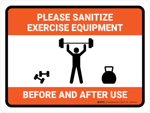 Please Sanitize Exercise Equipment Before and After Use Landscape - Wall Sign
