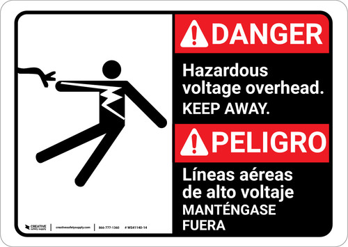 Danger: Hazardous Voltage Overhead Keep Away Bilingual Spanish - Wall Sign