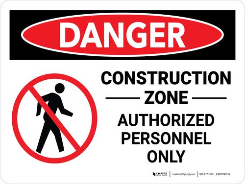 Danger: Construction Zone Authorized with Icon Landscape - Wall Sign