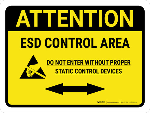 Attention: ESD Control Area Bidirectional Arrow Landscape - Wall Sign