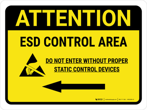 Attention: ESD Control Area Left Arrow Landscape - Wall Sign