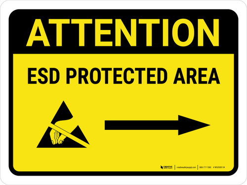 Attention: ESD Protected Area Right Arrow Landscape - Wall Sign