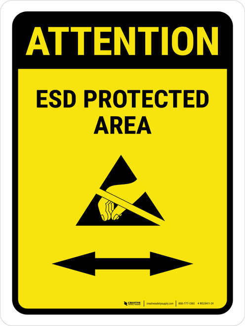 Attention: ESD Protected Area Bidirectional Arrow Portrait - Wall Sign