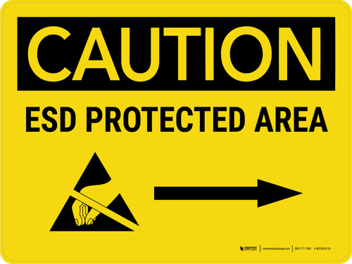 Caution: ESD Protected Area Right Arrow Landscape - Wall Sign
